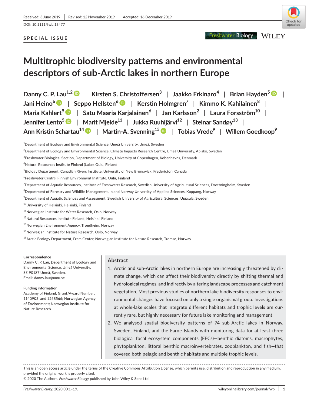 Multitrophic Biodiversity Patterns and Environmental Descriptors of Sub-Arctic Lakes in Northern Europe