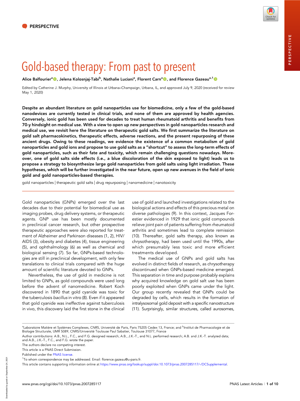 Gold-Based Therapy: from Past to Present PERSPECTIVE