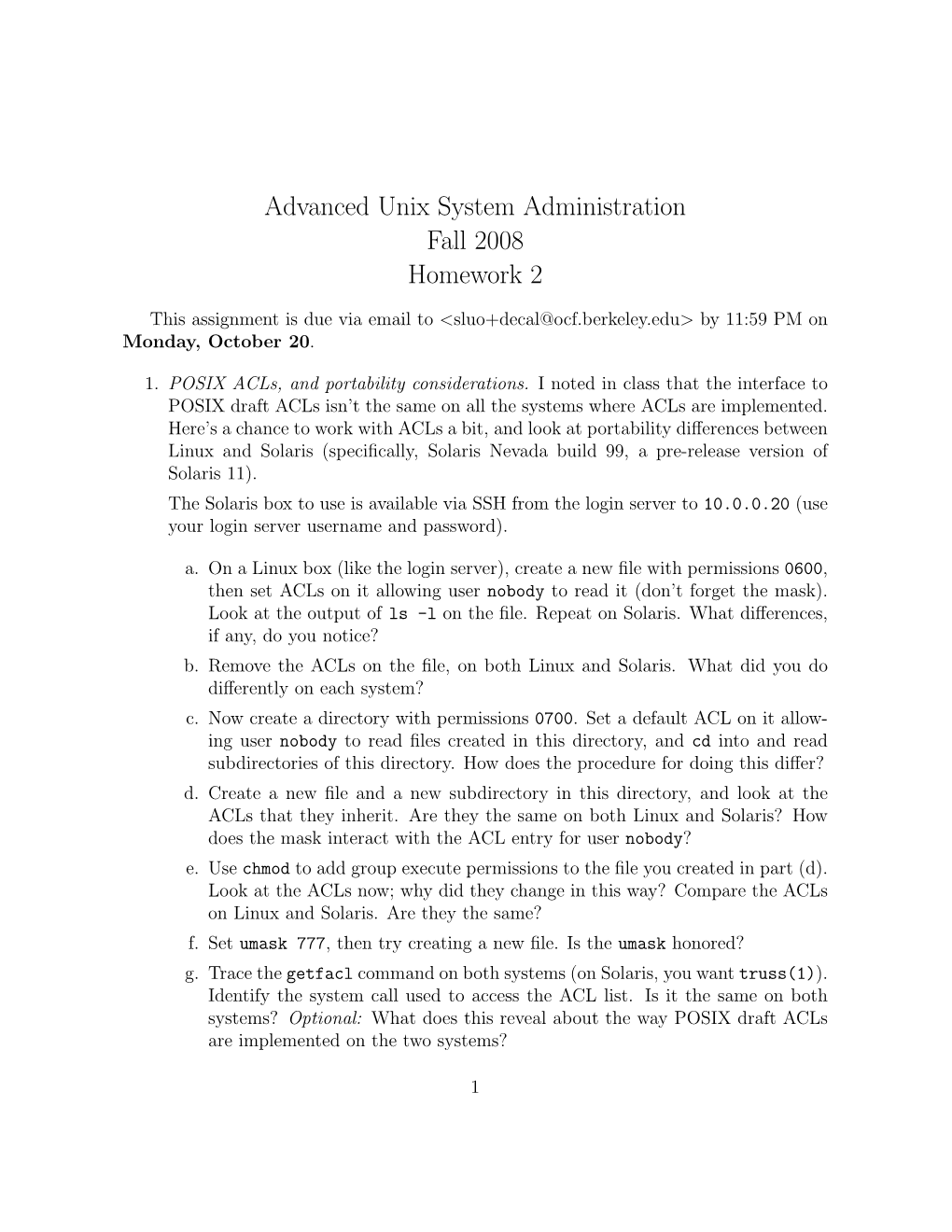 Advanced Unix System Administration Fall 2008 Homework 2