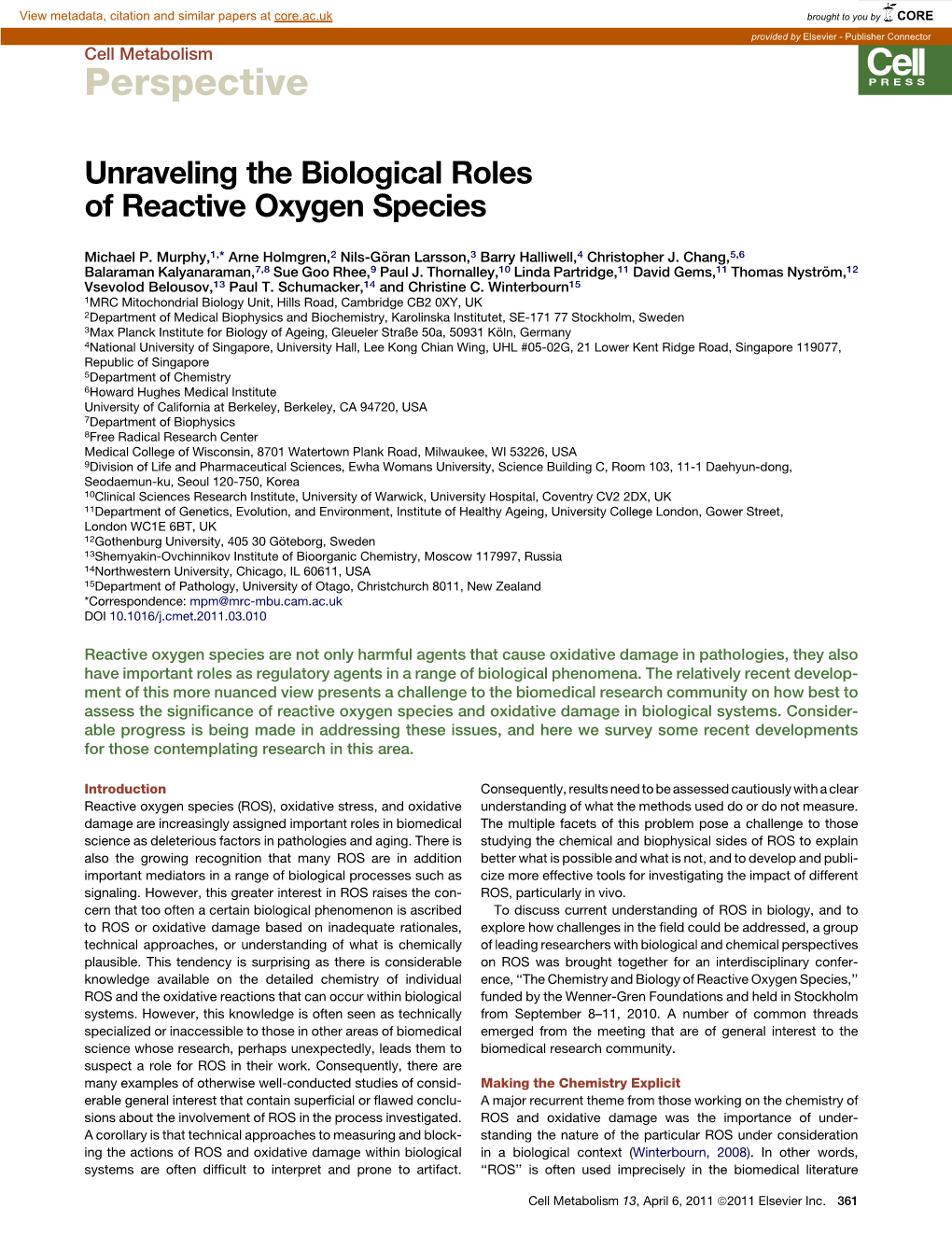 Unraveling the Biological Roles of Reactive Oxygen Species