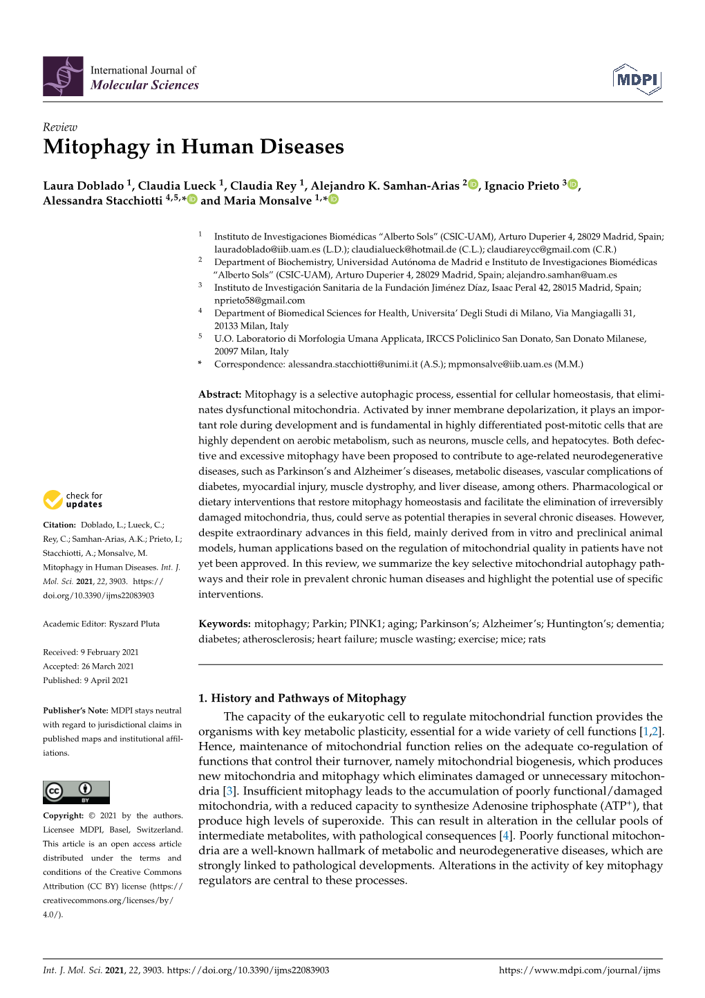 Mitophagy in Human Diseases