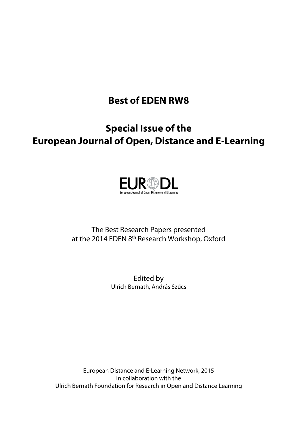 Best of EDEN RW8 Special Issue of the European Journal of Open