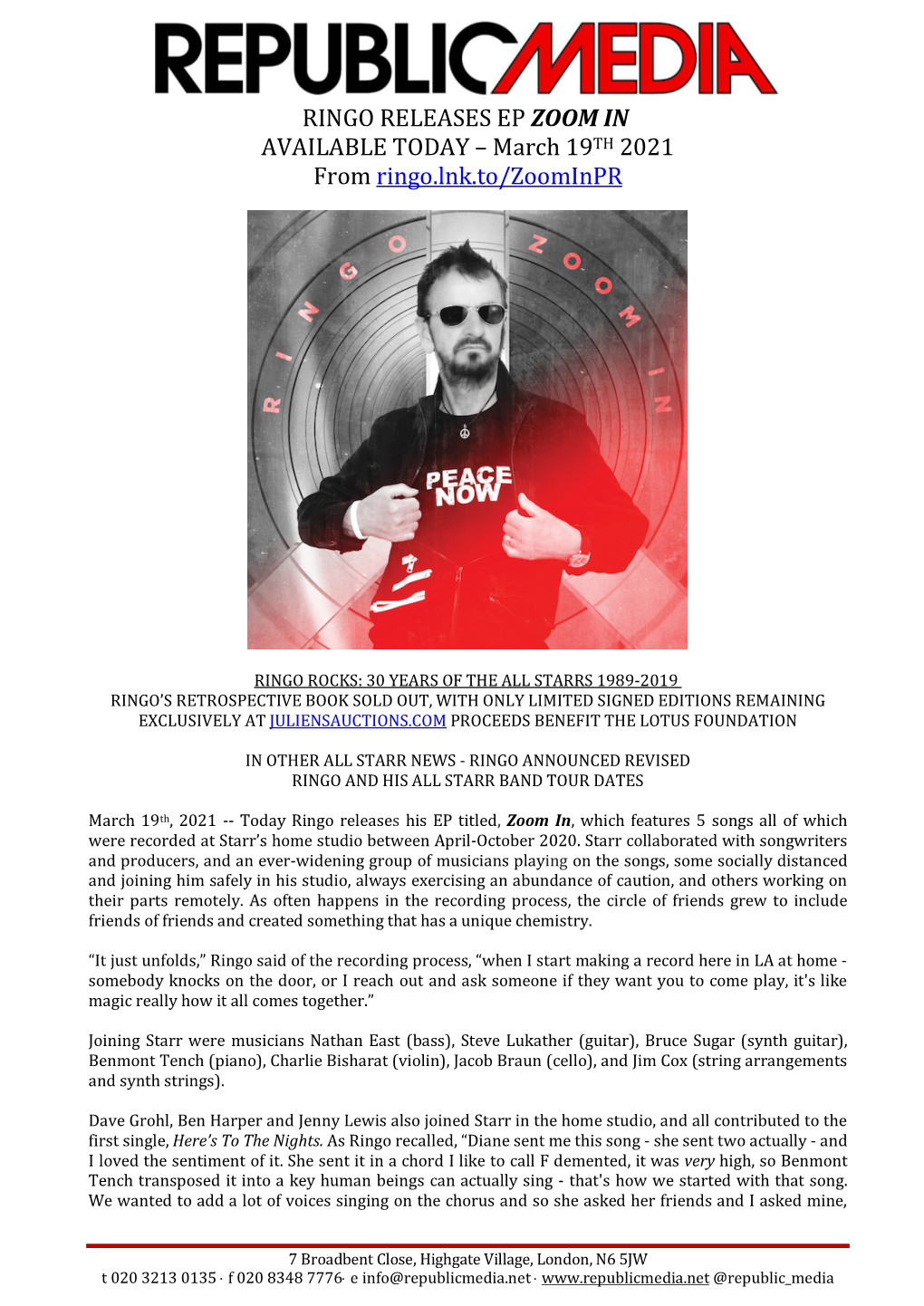 RINGO RELEASES EP ZOOM in 285.41 Kb