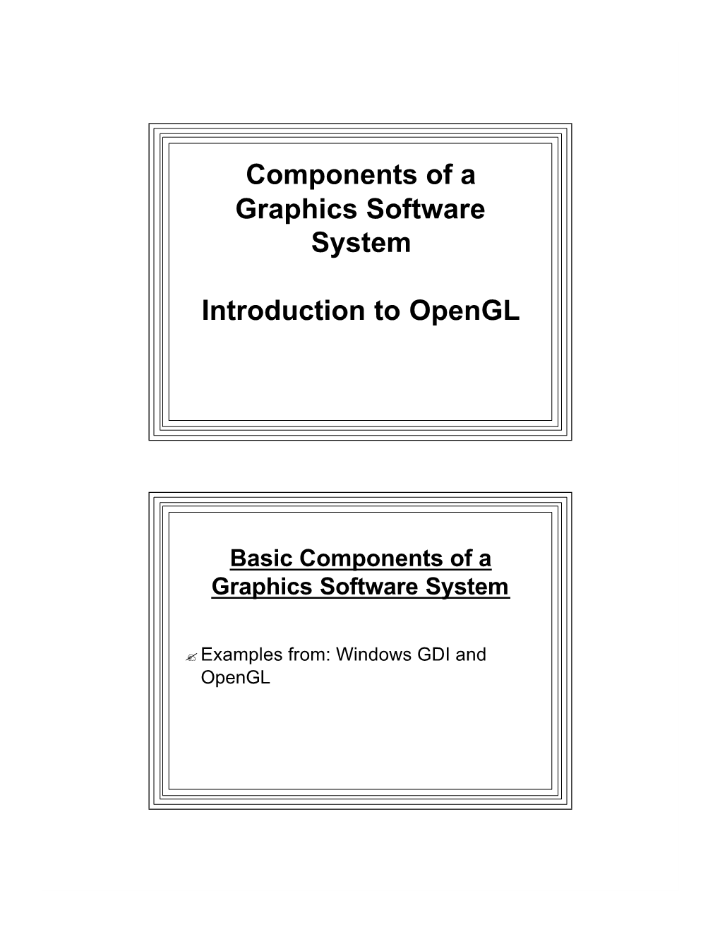 Components of a Graphics Software System Introduction to Opengl