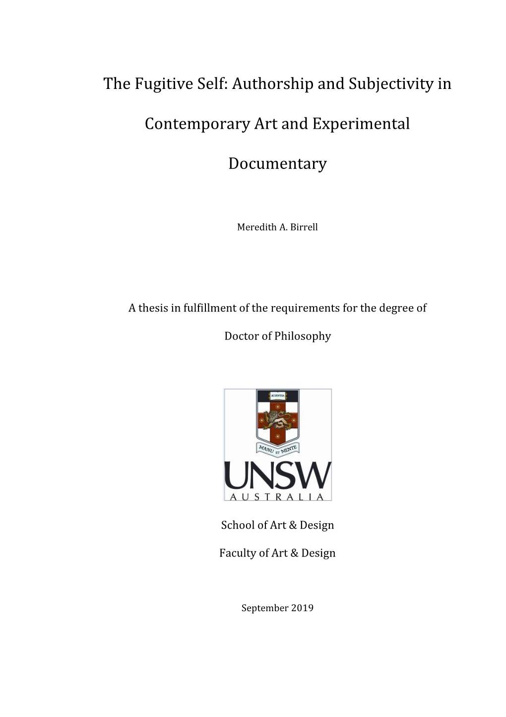 Authorship and Subjectivity in Contemporary Art and Experimental