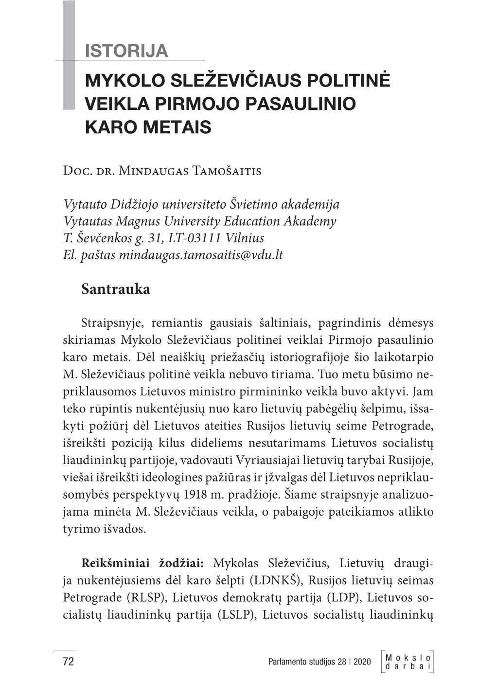 Mykolo Sleževičiaus Politinė Veikla Pirmojo Pasaulinio Karo Metais