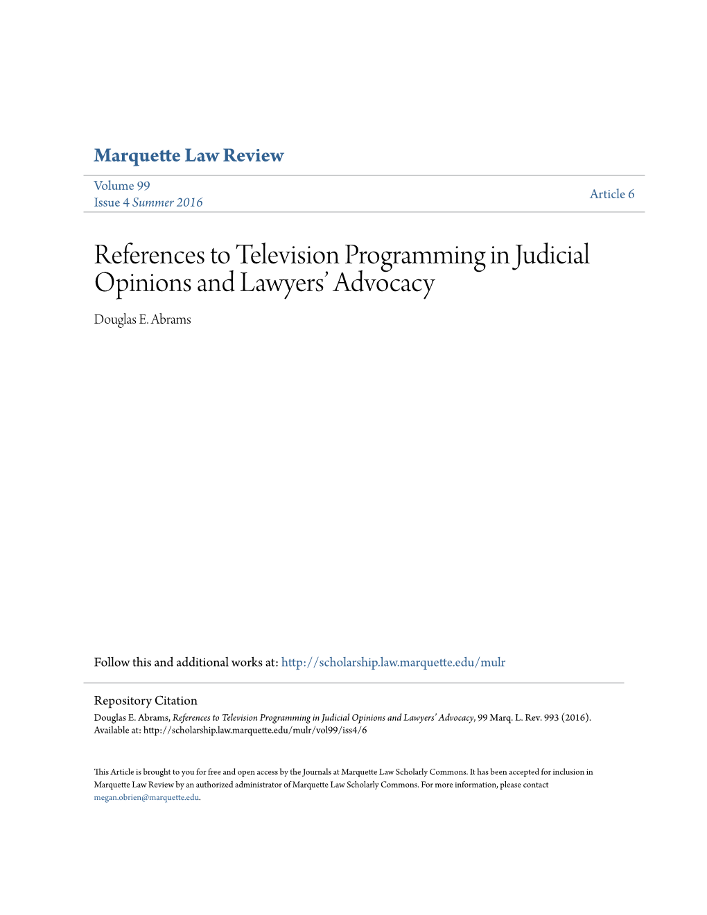 References to Television Programming in Judicial Opinions and Lawyers' Advocacy