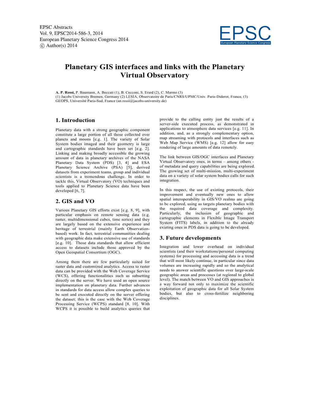 EPSC2014-586-3, 2014 European Planetary Science Congress 2014 Eeuropeapn Planetarsy Science Ccongress C Author(S) 2014