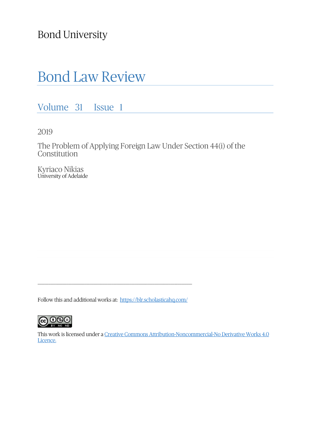 Bond Law Review