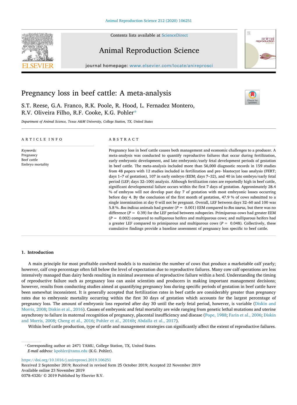 Pregnancy Loss in Beef Cattle a Meta-Analysis