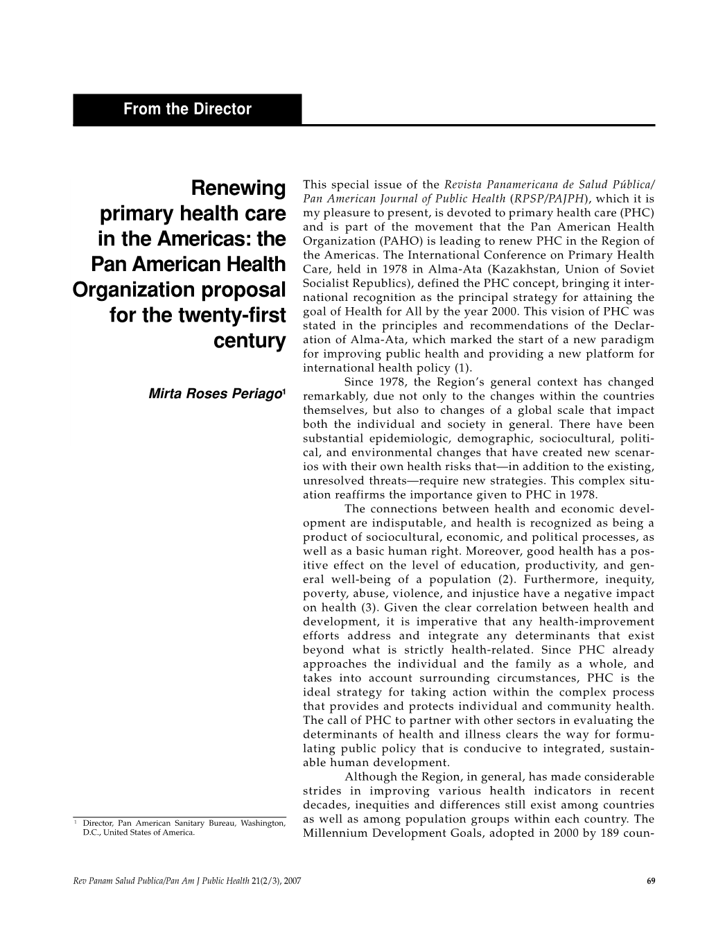 Renewing Primary Health Care in the Americas: the Pan American Health Organization Proposal for the Twenty-First Century