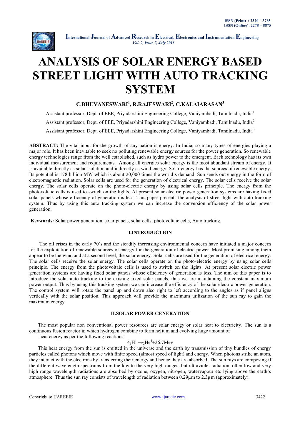 Analysis of Solar Energy Based Street Light with Auto Tracking System