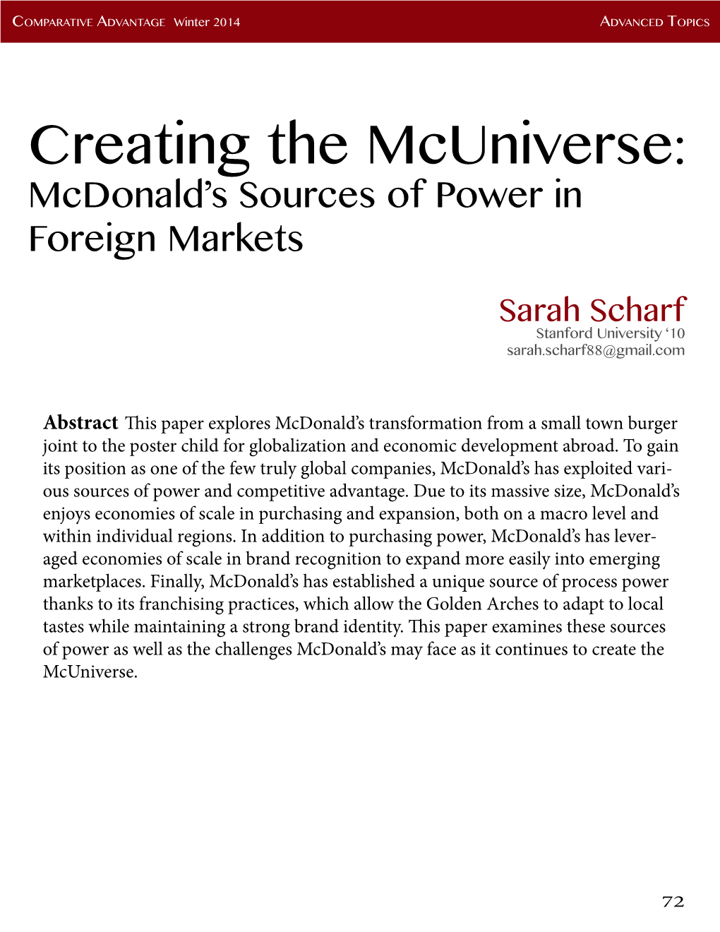 Creating the Mcuniverse: Mcdonald’S Sources of Power in Foreign Markets