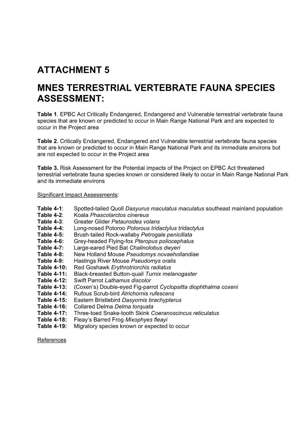 Fauna Species Assessment