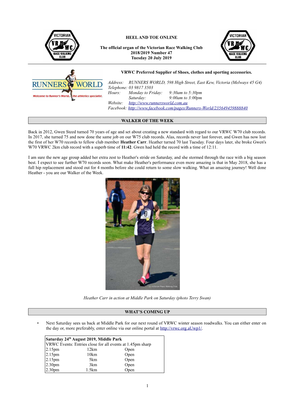 HEEL and TOE ONLINE the Official Organ of the Victorian Race Walking