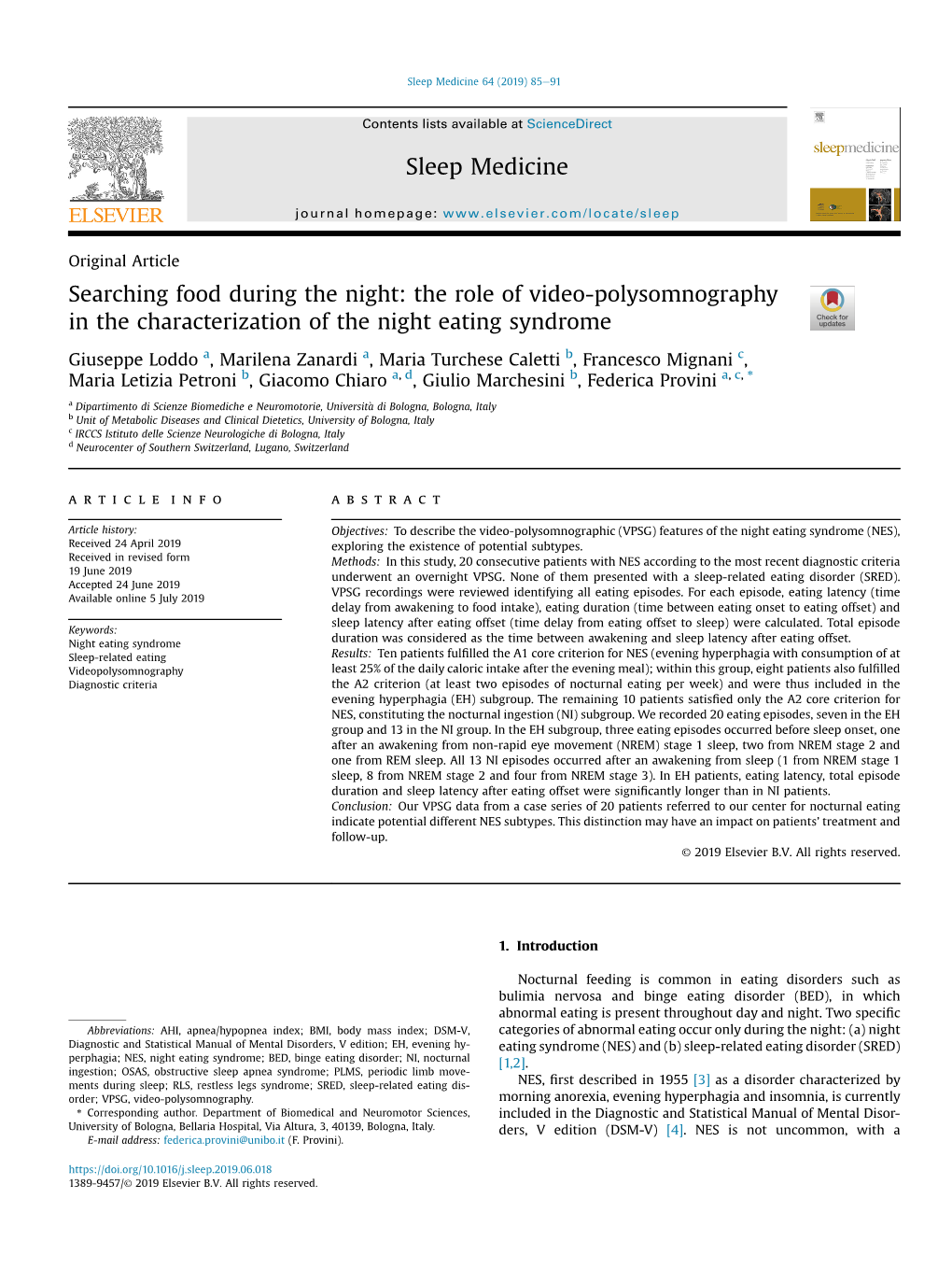 Searching Food During the Night: the Role of Video-Polysomnography in the Characterization of the Night Eating Syndrome