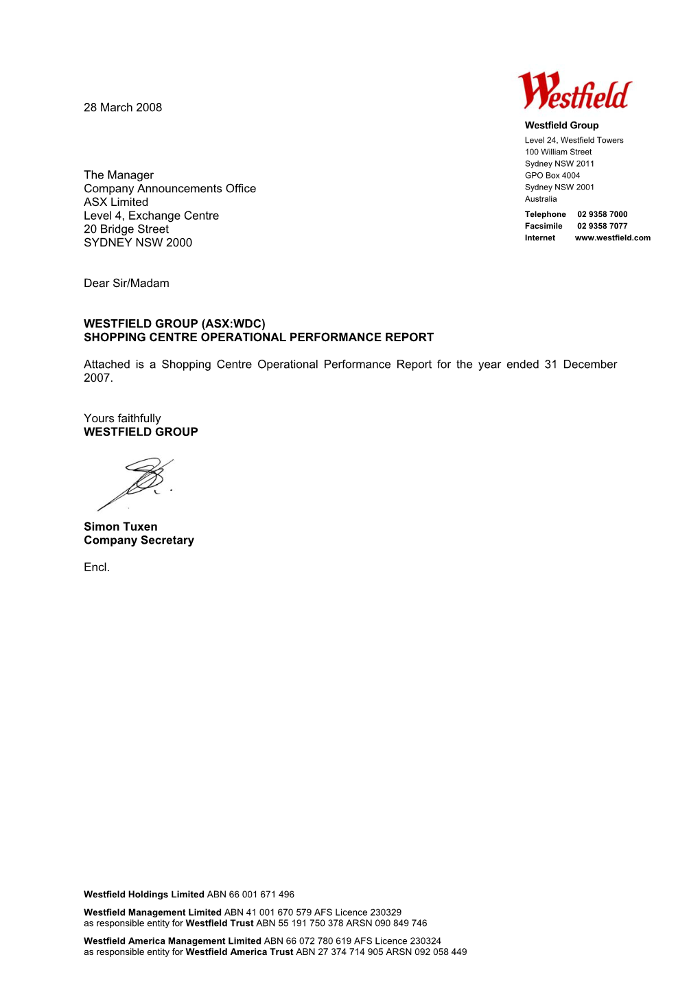 Shopping Centre Operational Performance Report