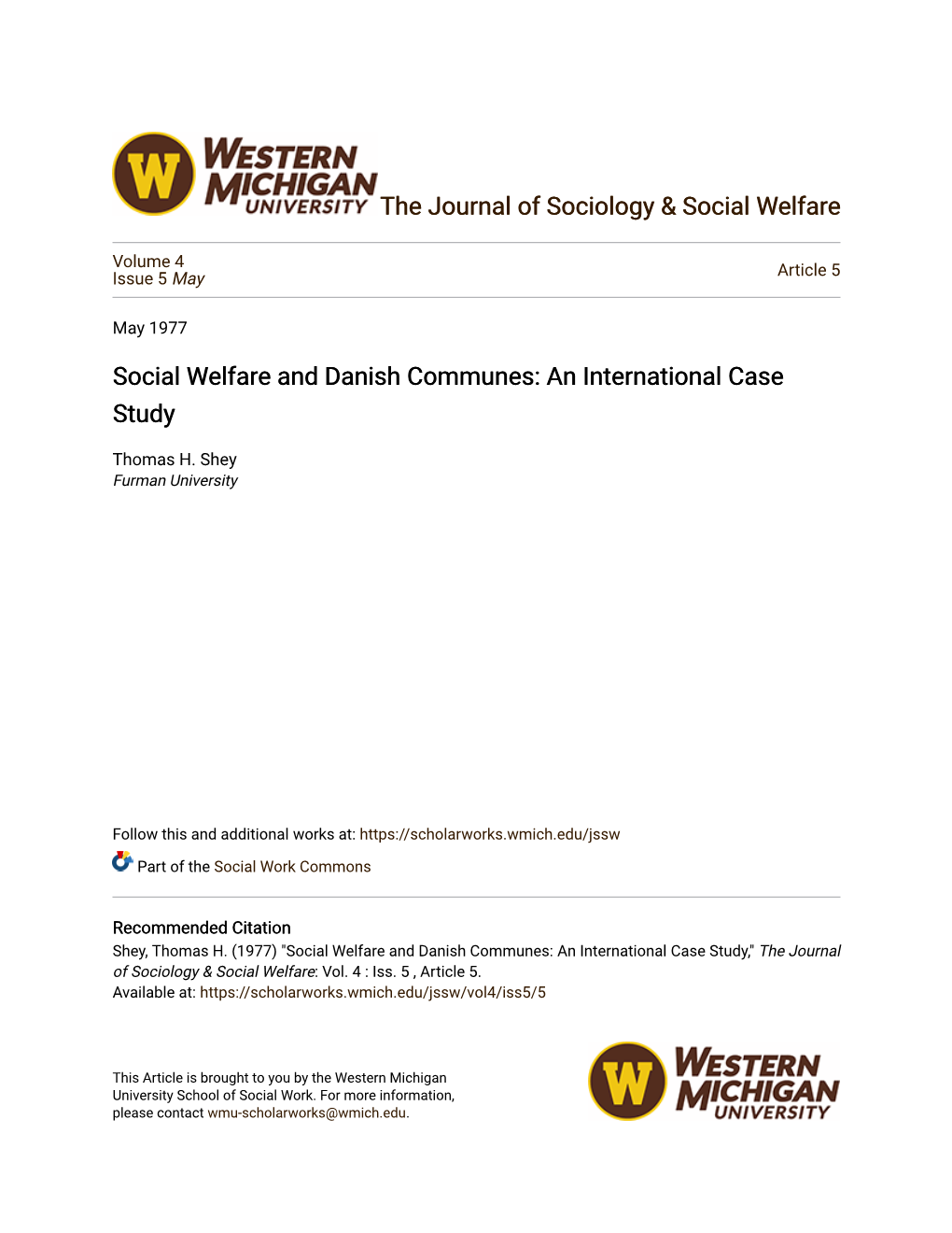 Social Welfare and Danish Communes: an International Case Study