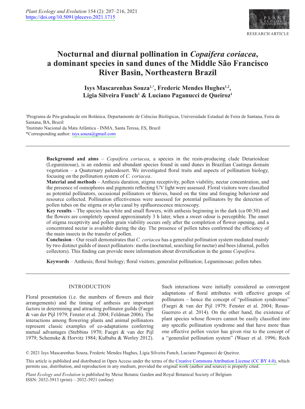 Nocturnal and Diurnal Pollination in &lt;I&gt;Copaifera