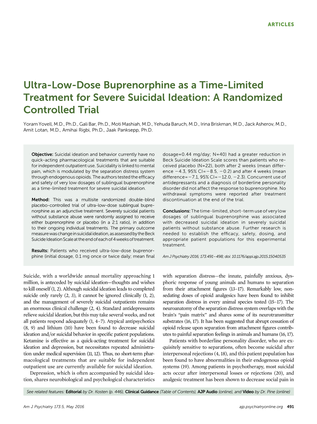 Ultra-Low-Dose Buprenorphine As a Time-Limited Treatment for Severe Suicidal Ideation: a Randomized Controlled Trial