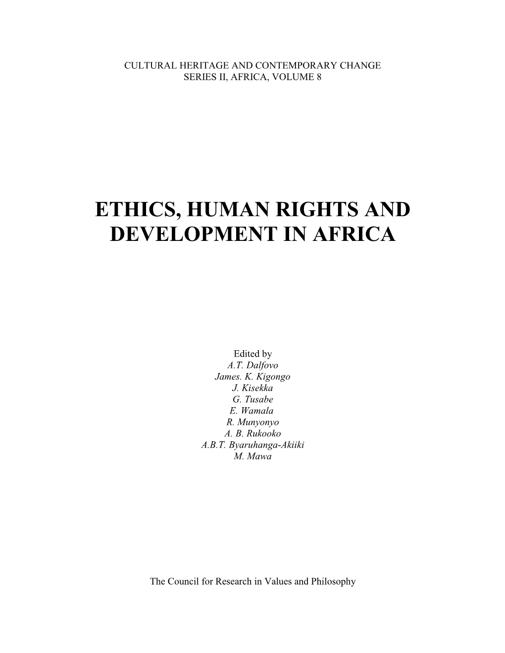 Ethics, Human Rights and Development in Africa