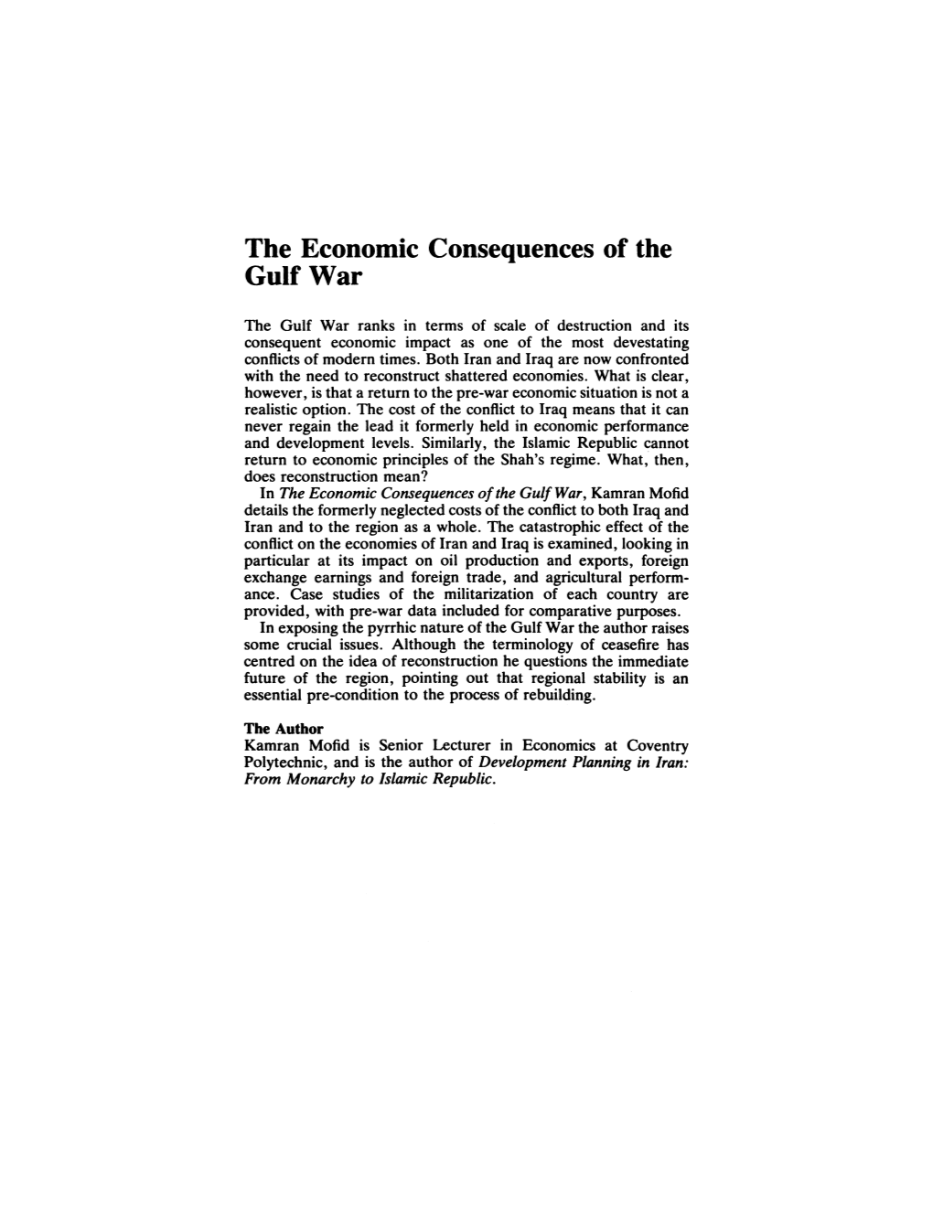 The Economic Consequences of the Gulf War