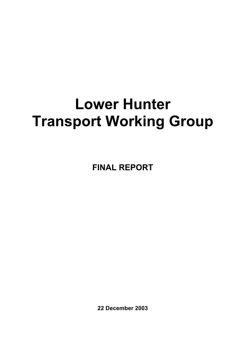 Lower Hunter Transport Working Group Final Report