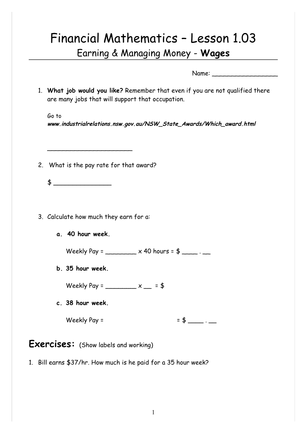 Financial Mathematics Lesson 1