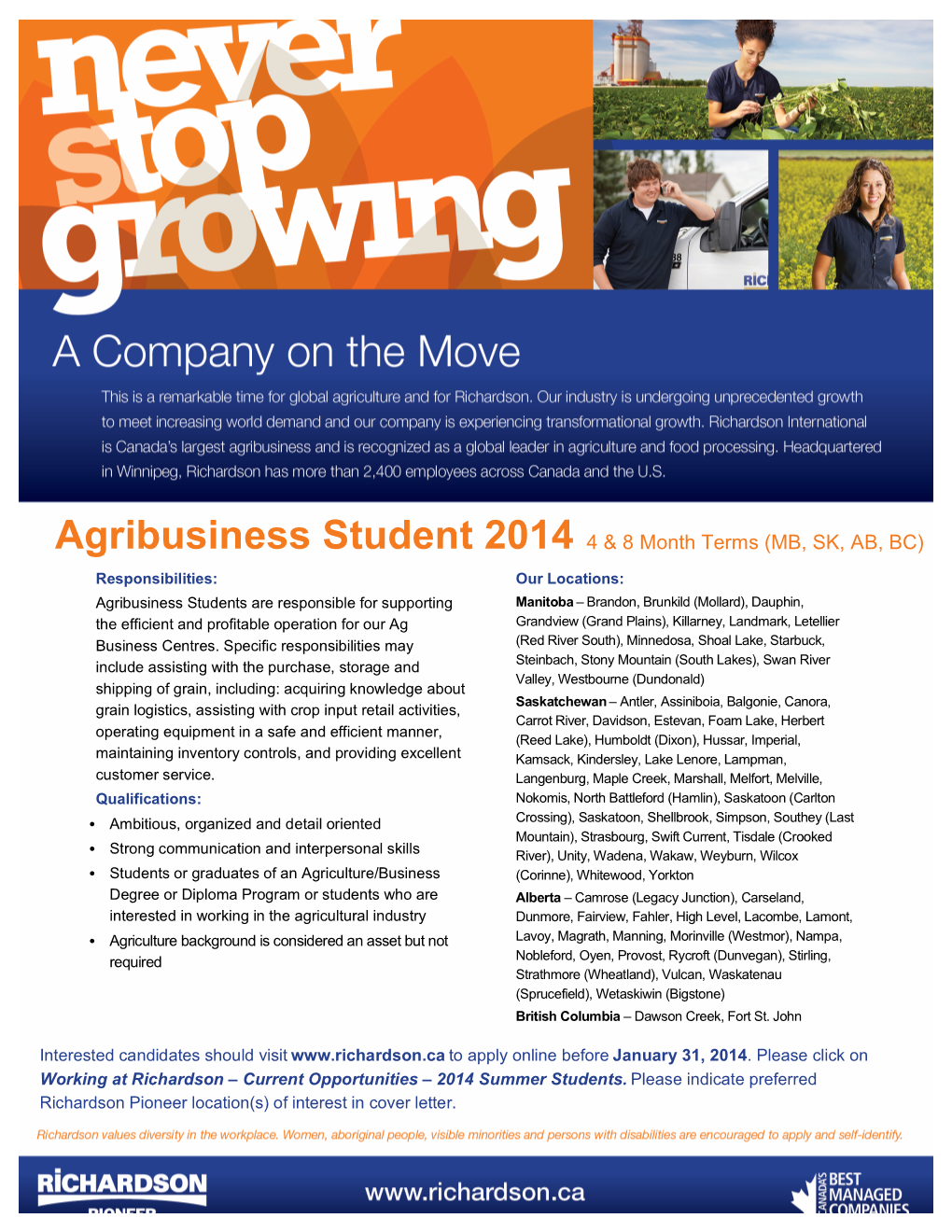 Agribusiness Student 2014 4 & 8 Month Terms (MB, SK, AB