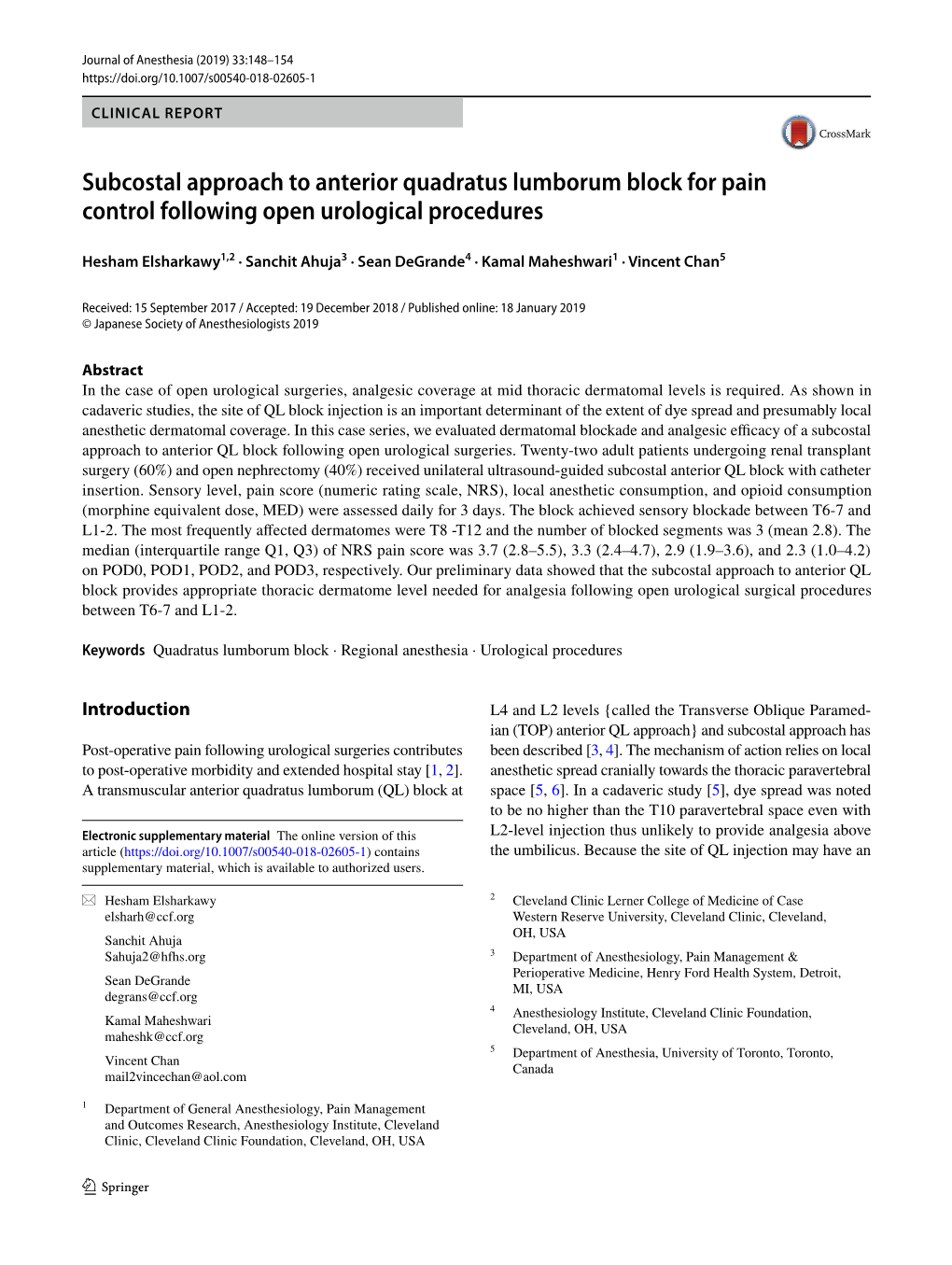 Subcostal Approach to Anterior Quadratus Lumborum Block for Pain Control Following Open Urological Procedures