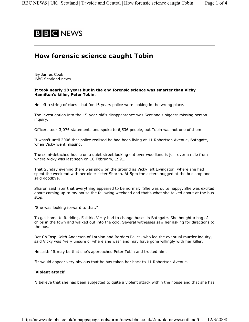 How Forensic Science Caught Tobin Page 1 of 4