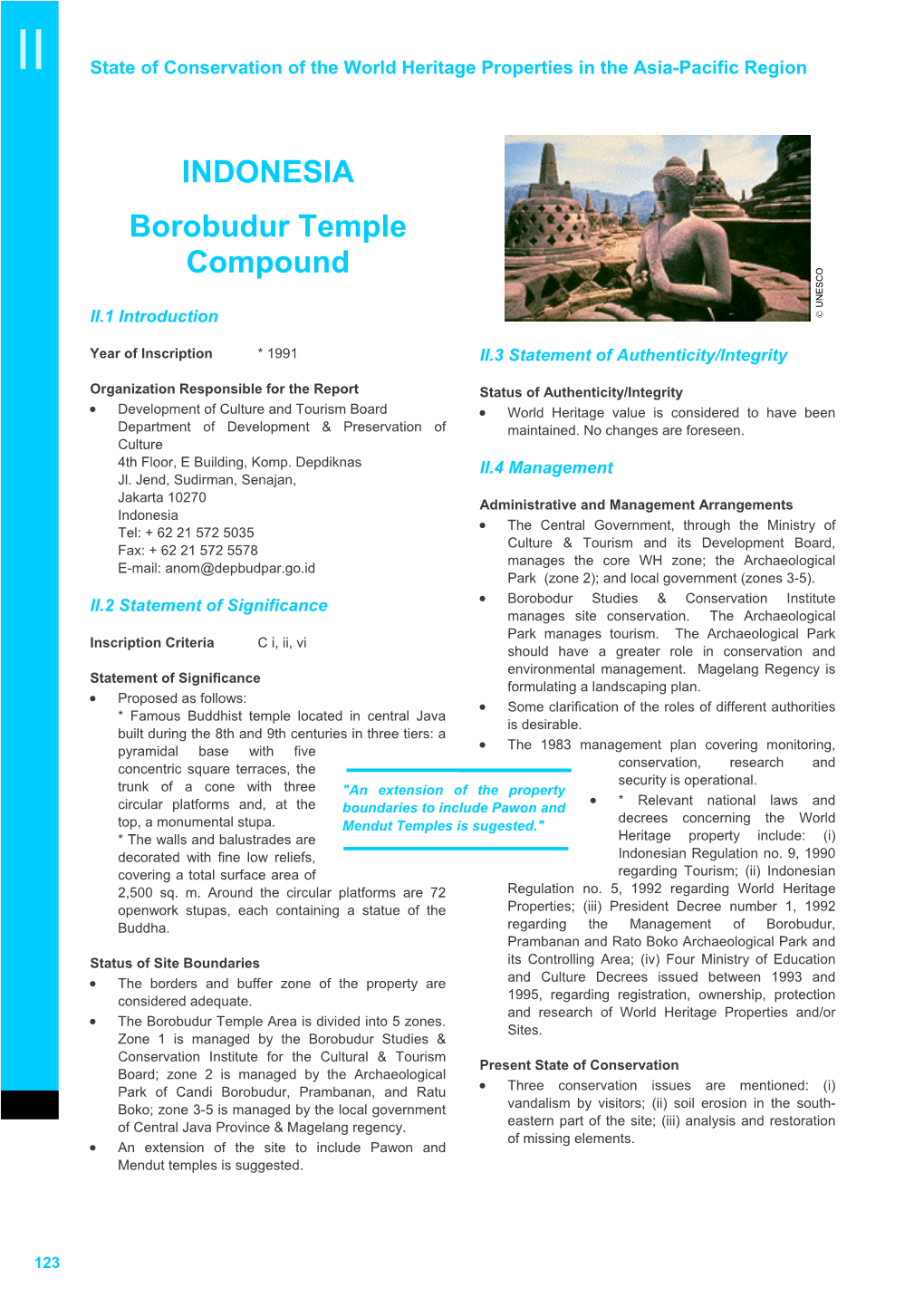 Borobudur Temple Compounds with Core (Zona I) • Construction of High-Rises Near the Site, and Buffer (Zona II and III) Zones • Uncontrolled Vendors in Zones 1 & 2