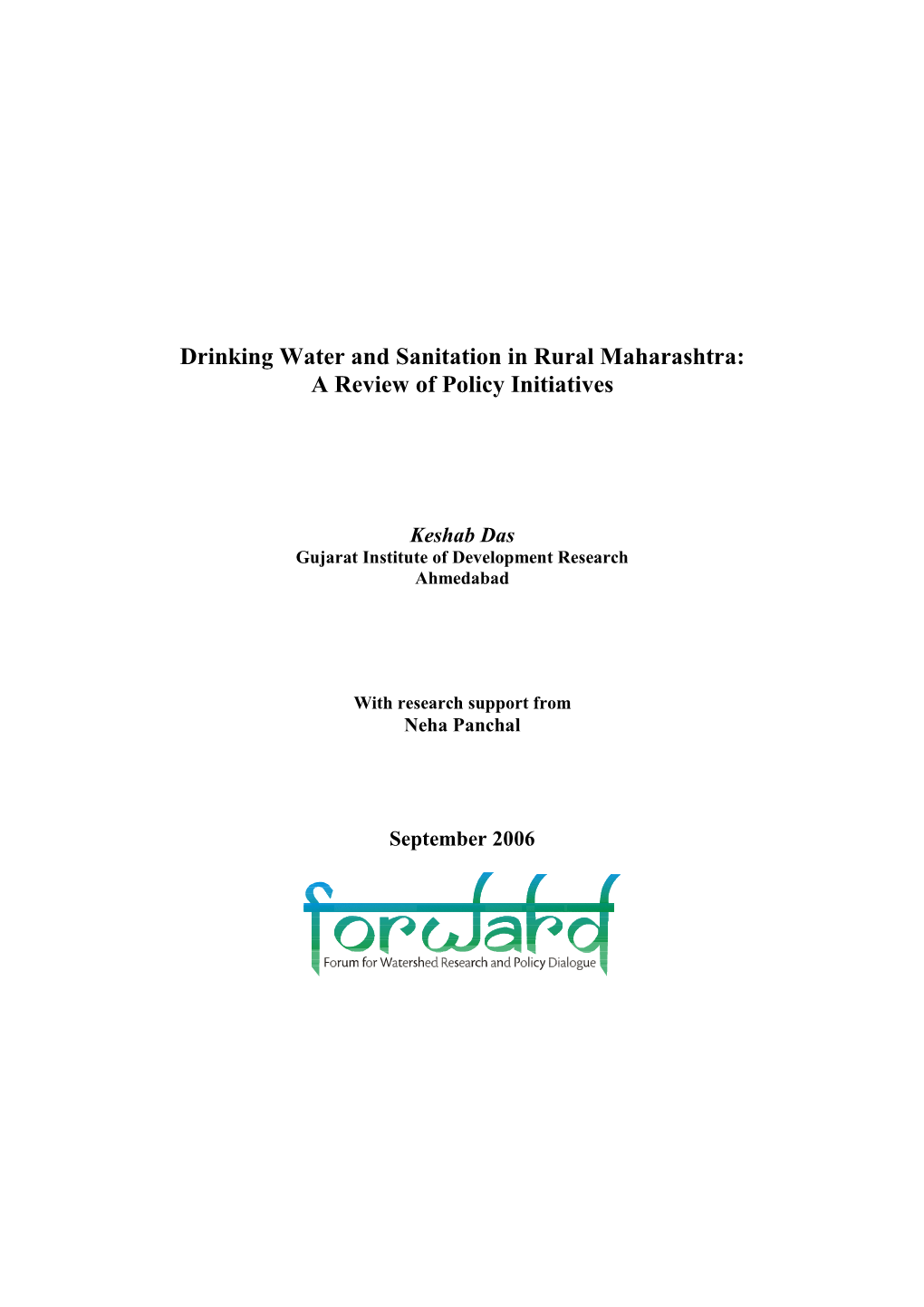 Drinking Water and Sanitation in Rural Maharashtra: a Review of Policy Initiatives