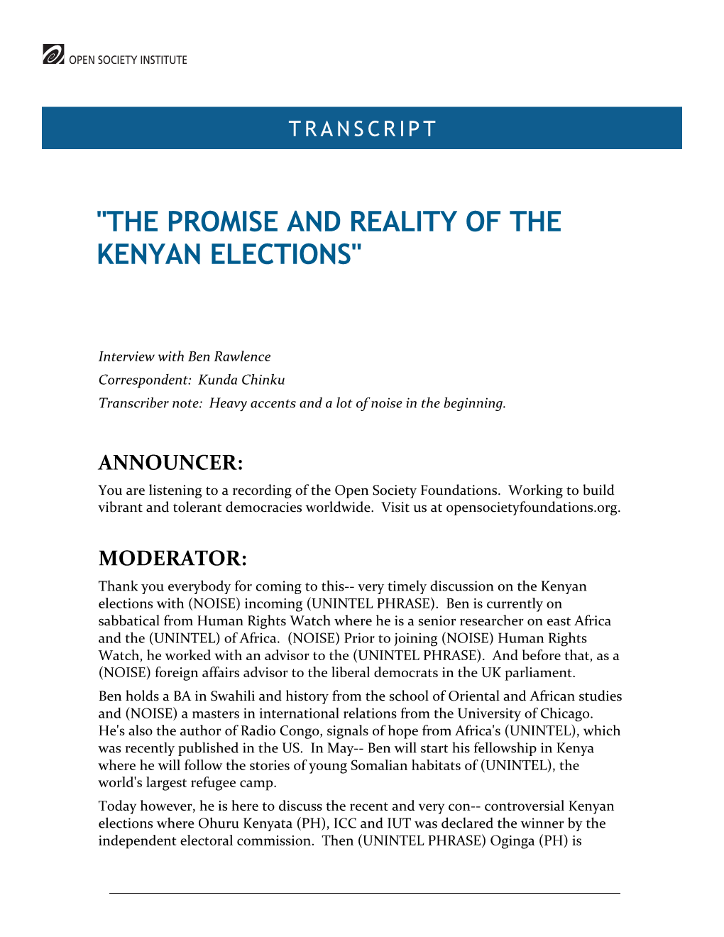 "The Promise and Reality of the Kenyan Elections"