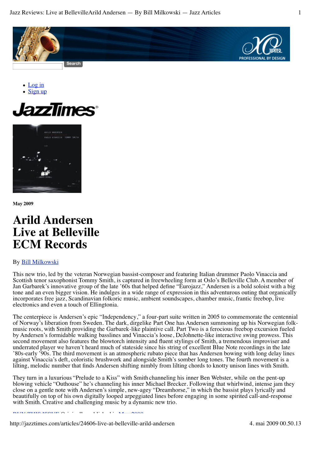 Jazz Reviews: Live at Bellevillearild Andersen — by Bill Milkowski — Jazz Articles 1