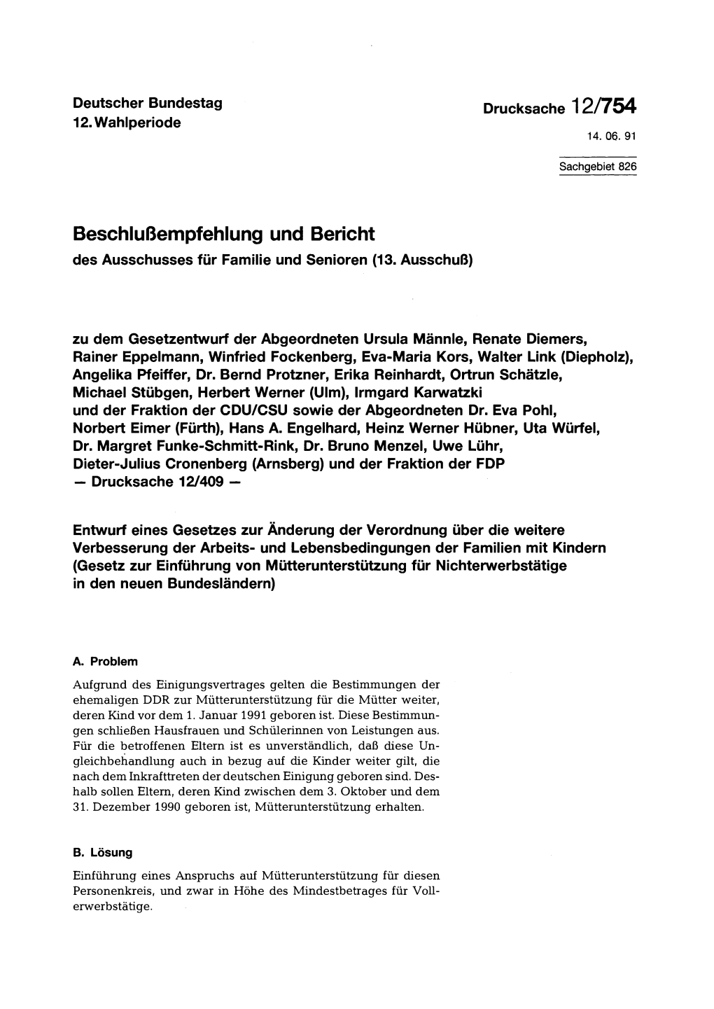 Beschlußempfehlung Und Bericht Des Ausschusses Für Familie Und Senioren (13