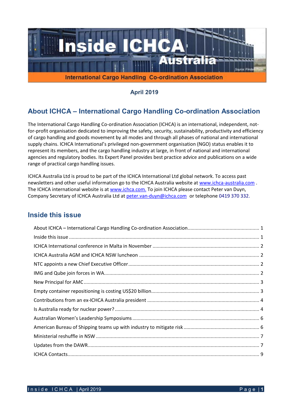 About ICHCA – International Cargo Handling Co-Ordination Association