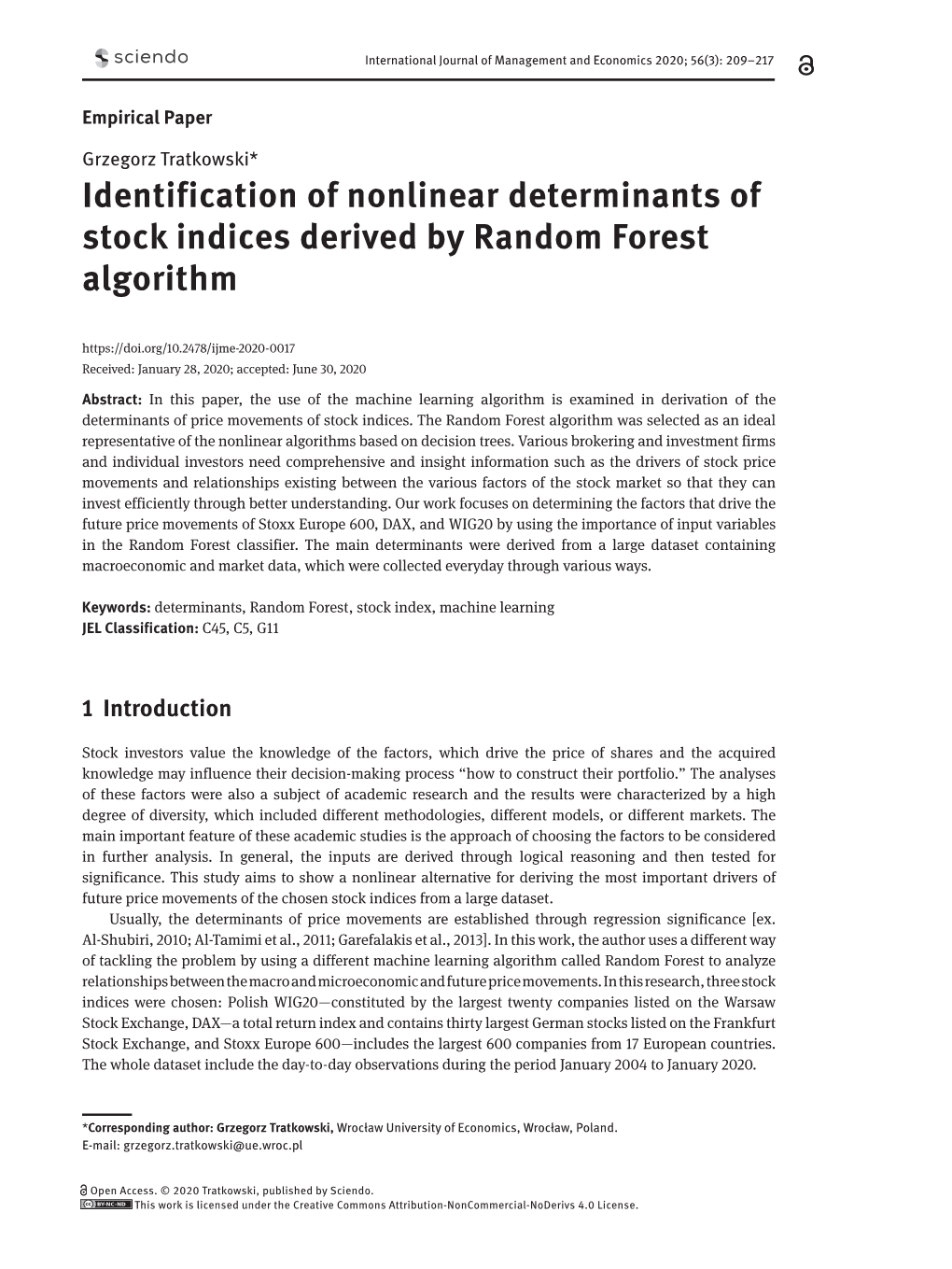 Identification of Nonlinear Determinants of Stock Indices Derived by Random Forest Algorithm