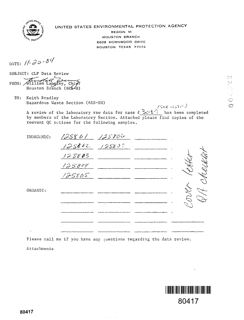 Case No. 3089: Laboratory Data, Qa Checklist (Data Is