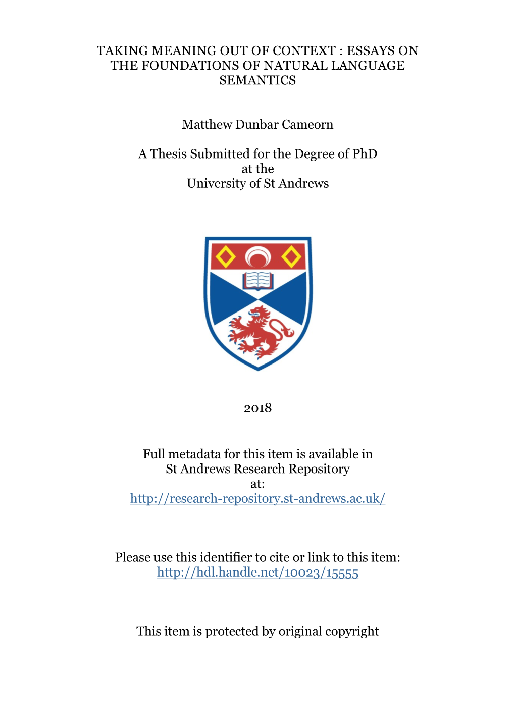 Matthew Dunbar Cameron Phd Thesis