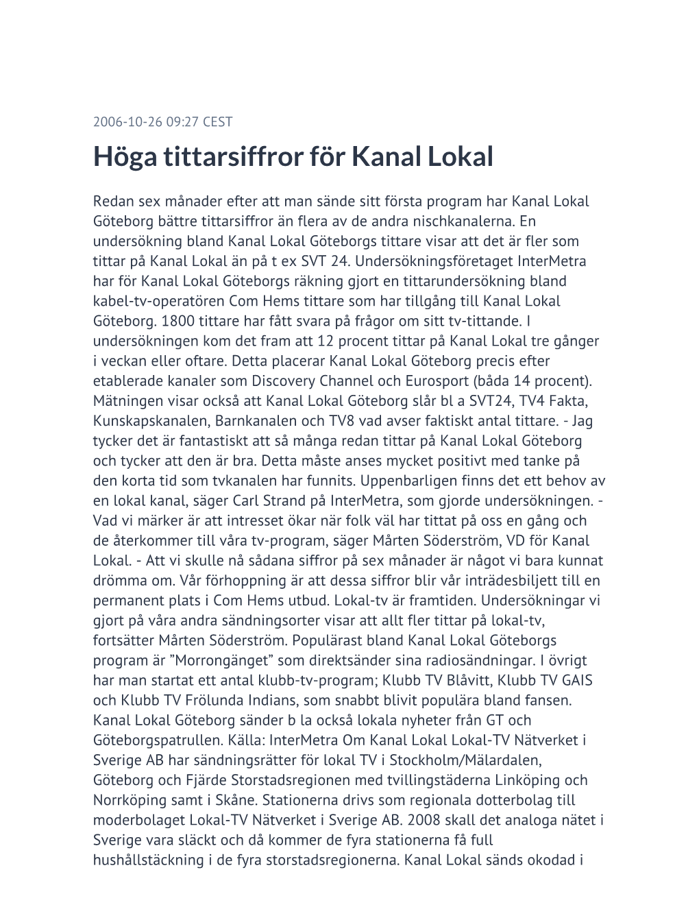 Höga Tittarsiffror För Kanal Lokal