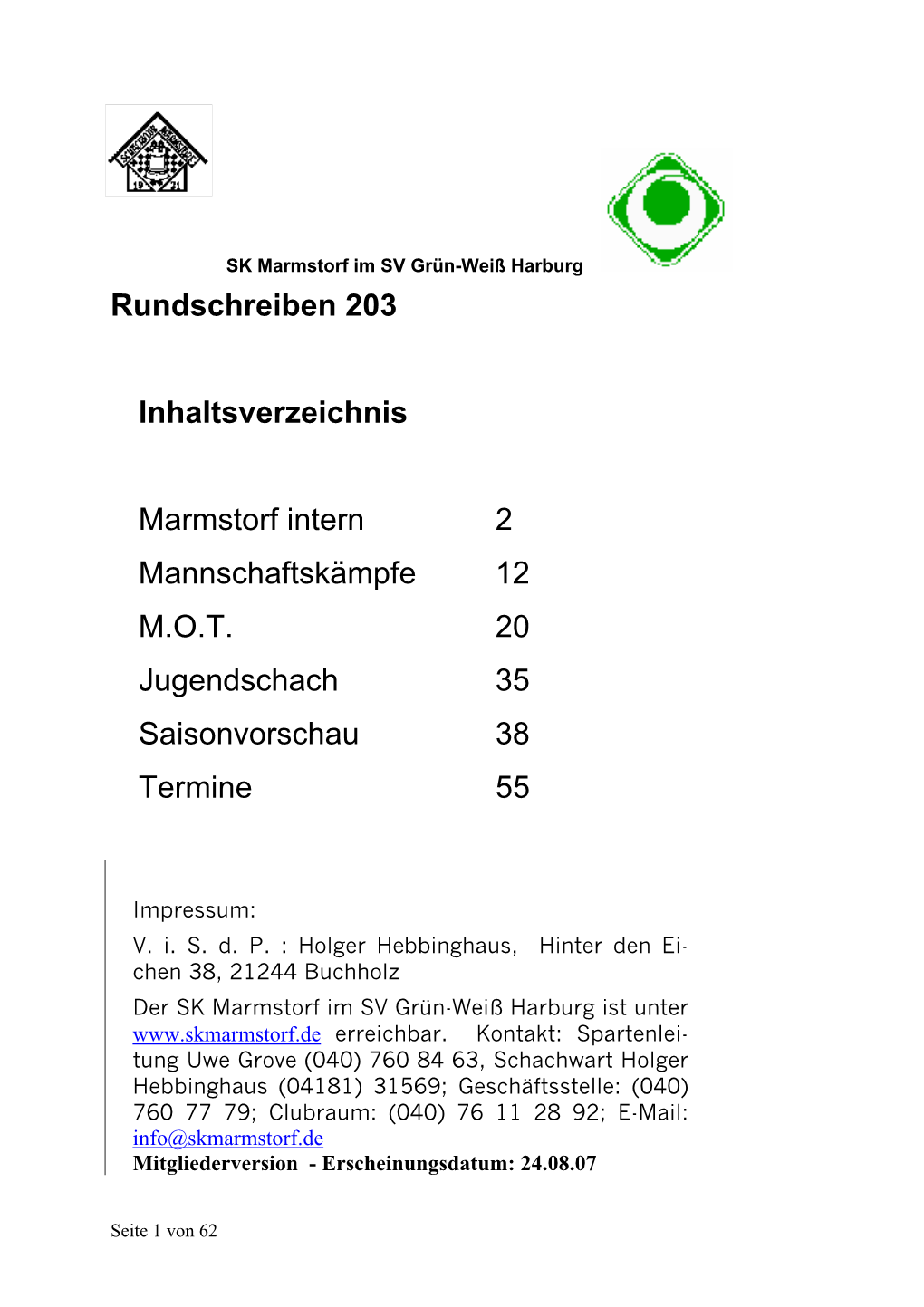 Rundschreiben 203 Inhaltsverzeichnis Marmstorf Intern 2