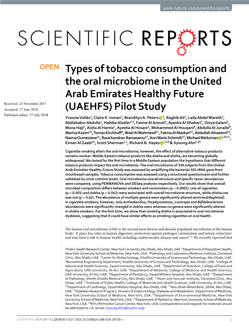 Types of Tobacco Consumption and the Oral Microbiome in The