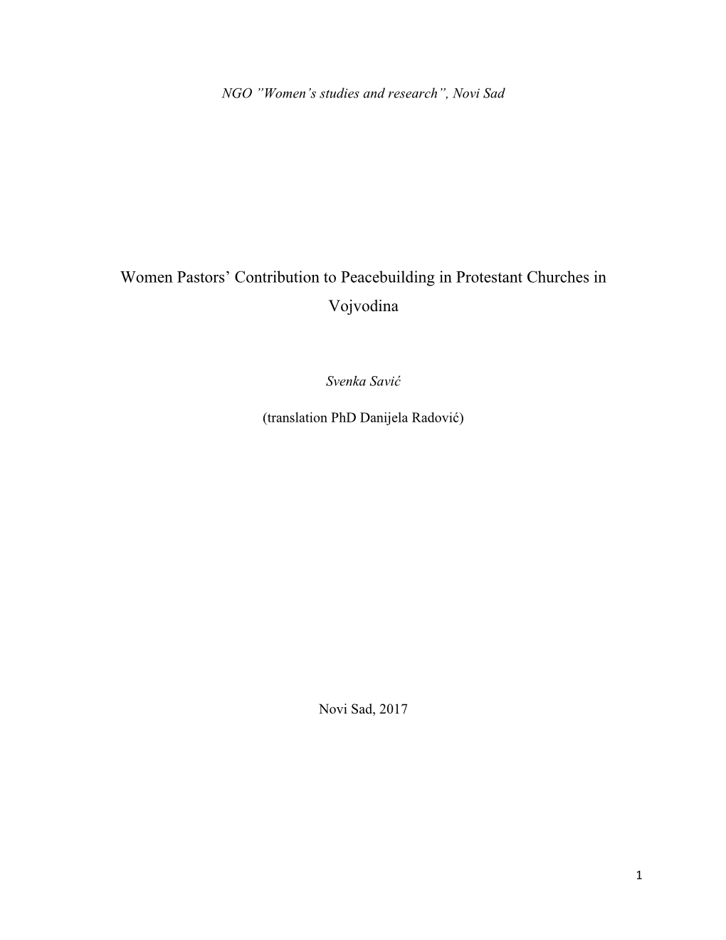 Women Pastors' Contribution to Peacebuilding in Protestant