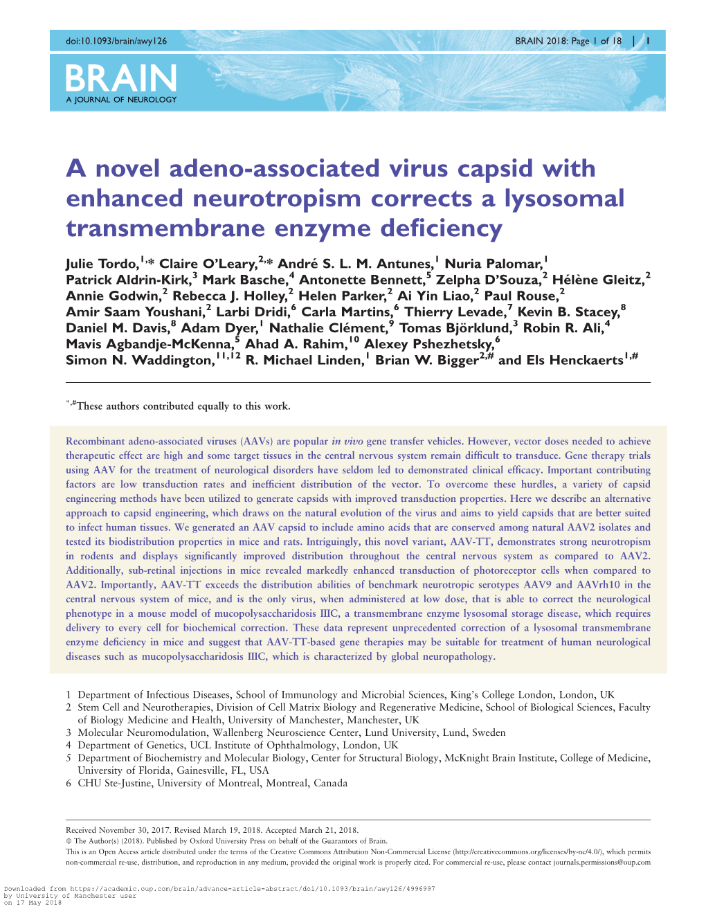 A Novel Adeno-Associated Virus Capsid with Enhanced Neurotropism Corrects a Lysosomal Transmembrane Enzyme Deﬁciency
