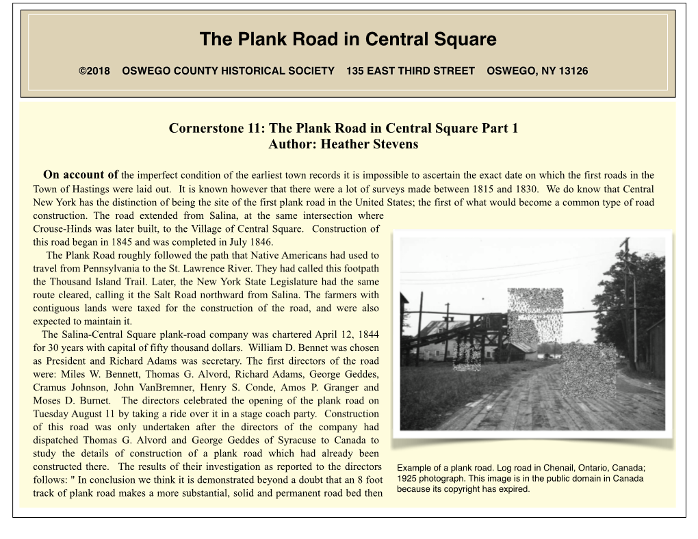 The Plank Road in Central Square