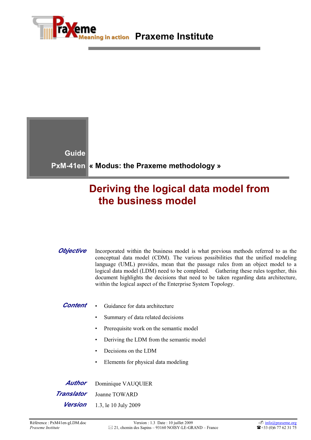 Deriving the Logical Data Model from the Business Model