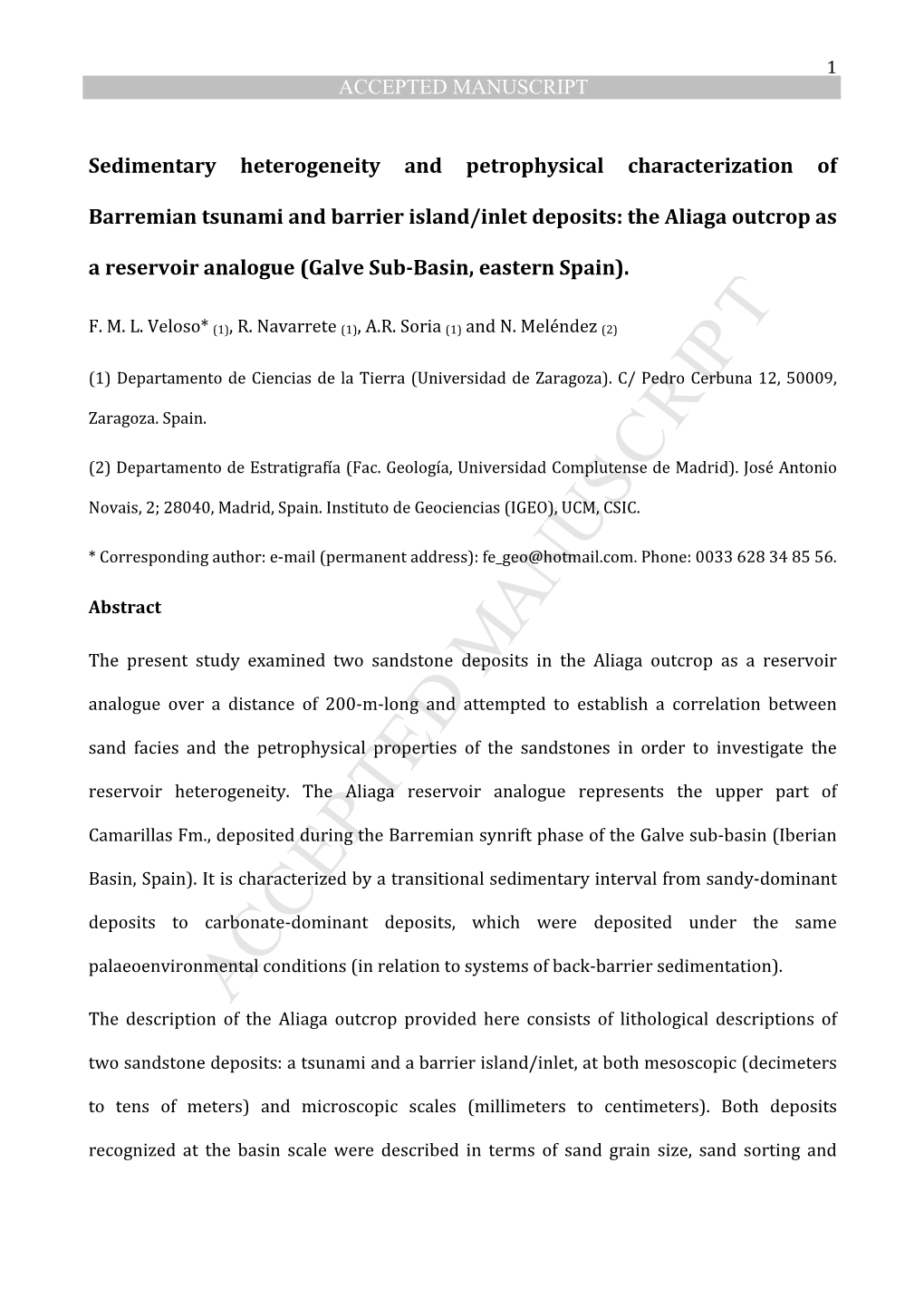 The Aliaga Outcrop As a Reservoir Analogue (Galve Sub-Basin, Eastern Spain)