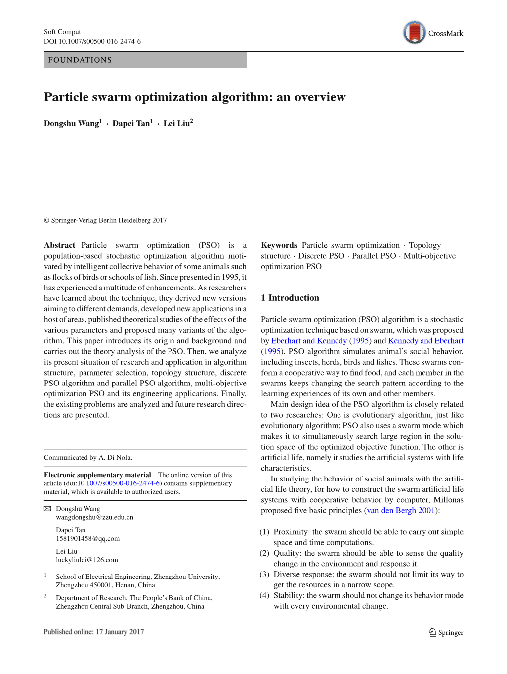 Particle Swarm Optimization Algorithm: an Overview