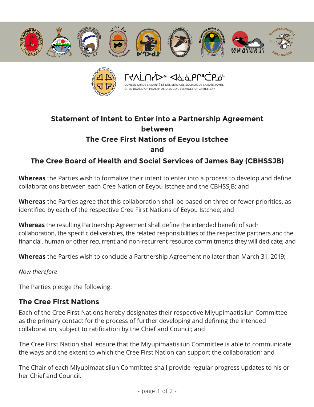 Statement of Intent to Enter Into a Partnership Agreement Between